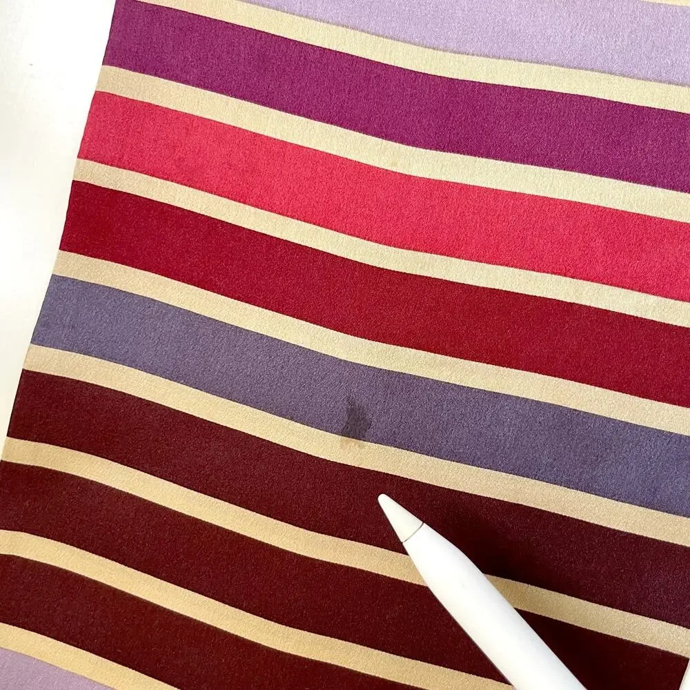 Vintage 90s Echo Silk Scarf Rectangle Satin Striped Jewel Tones Fringe‎ Burgundy